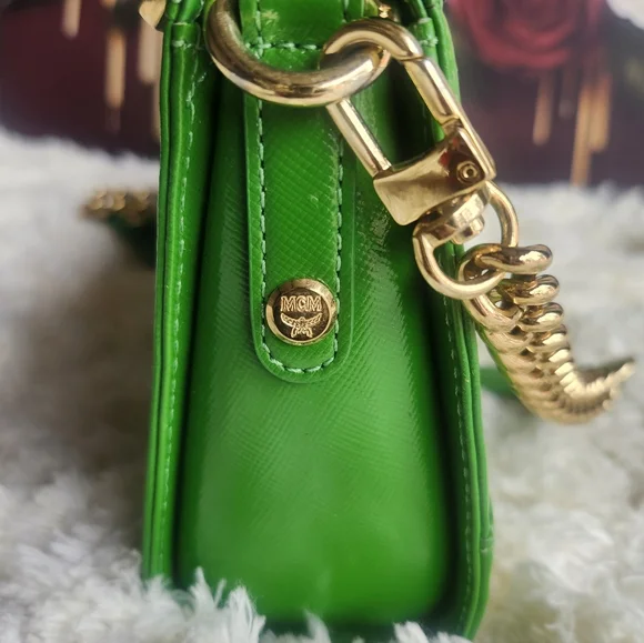 MCM Vibrant Emerald Green Mini Bag with Gold Accents - Picture 5 of 9